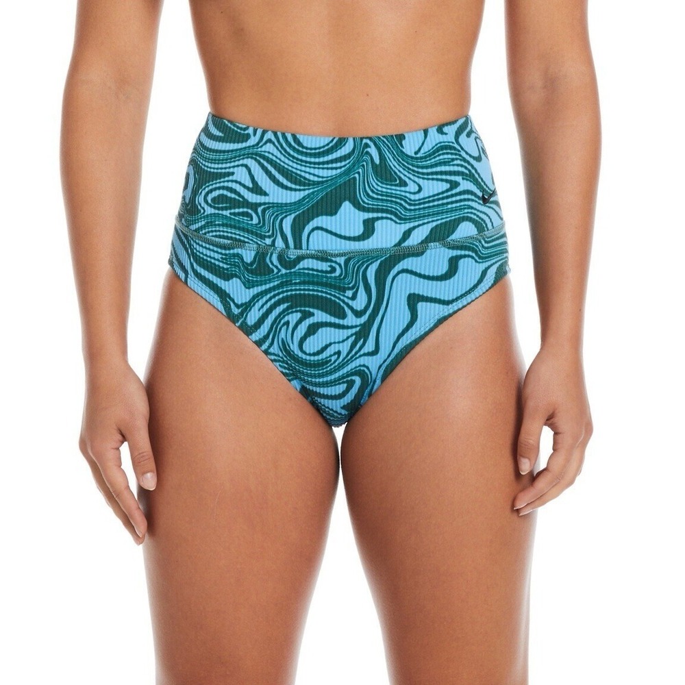 Nike‎ Swim High Rise Swim Bottom Swirl- Aquarius Blue Women's Large NESSE290-486